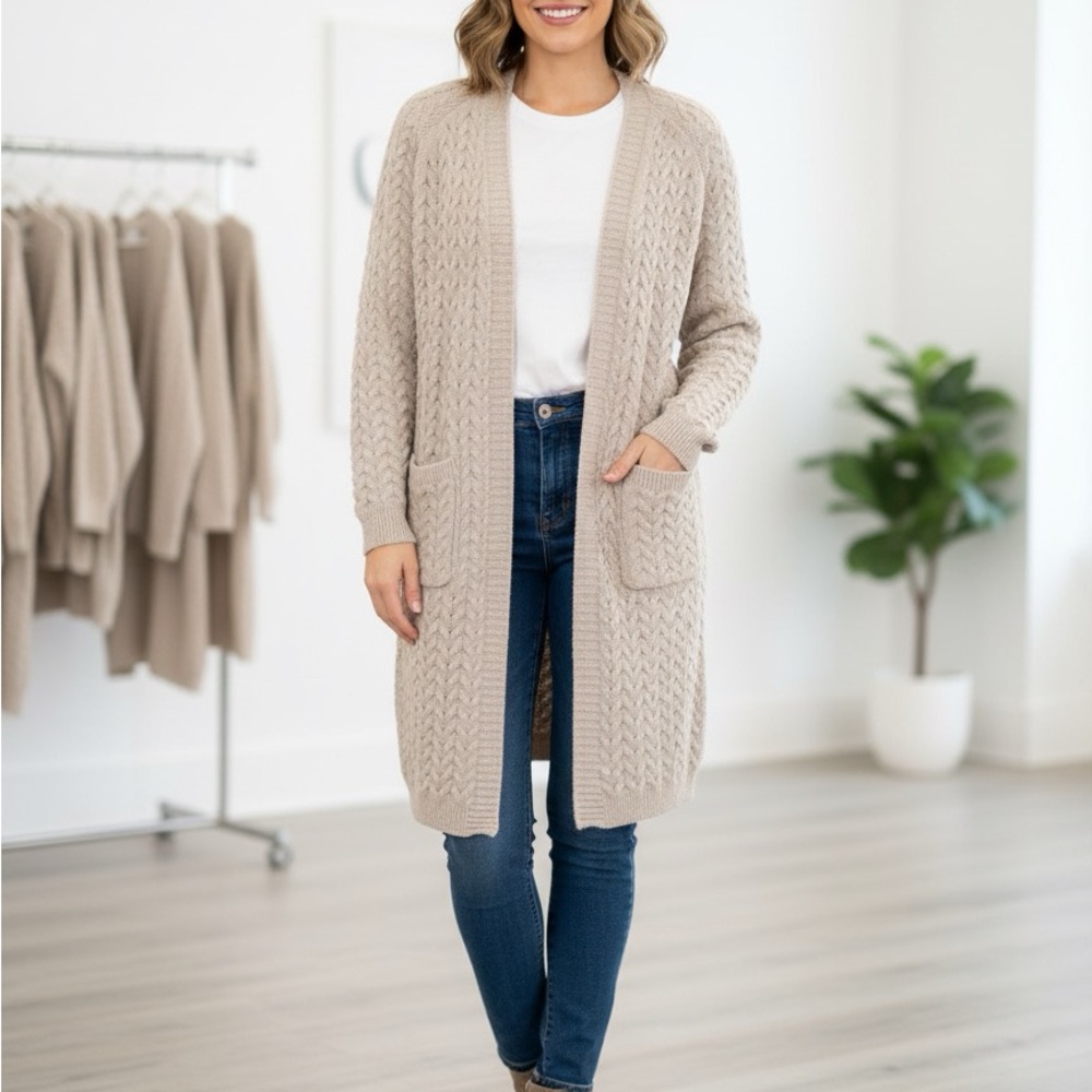 Pink Rose Women's Beige Knit Cardigan